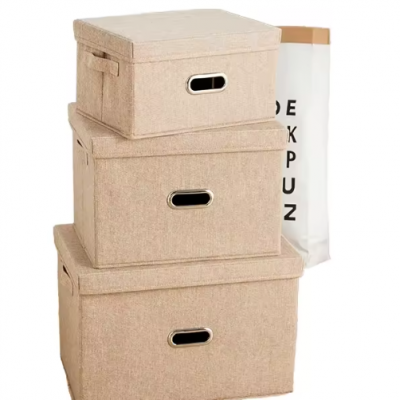 Quilted Foldable Storage Boxes with Lid Rectangle Shape Closet Organization Folding Fabric Storage Container Bins for Clothes